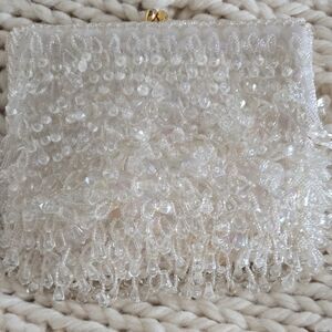 Elegant White Beaded Clutch